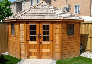 5 sided shed 9x9 penthouse, garden, corner shed